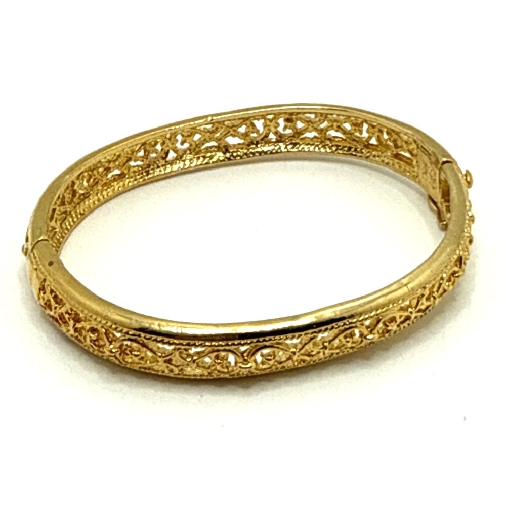 Vintage Avon OS Filigree Bracelet Gold Tone Hinged Bangle 7"